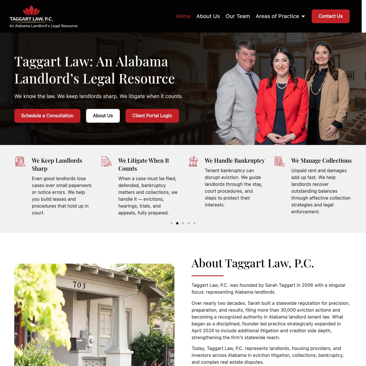Taggart Law P.C. attorney website from our Huntsville web design portfolio
