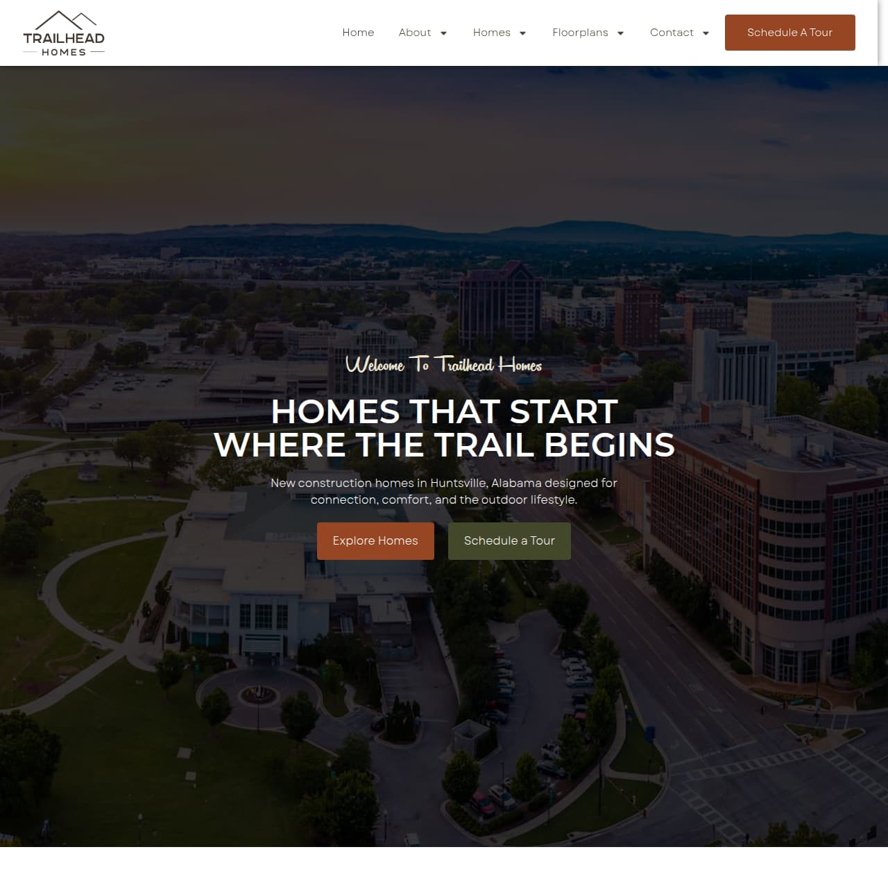 Trailhead Homes homebuilder website from our Huntsville web design portfolio
