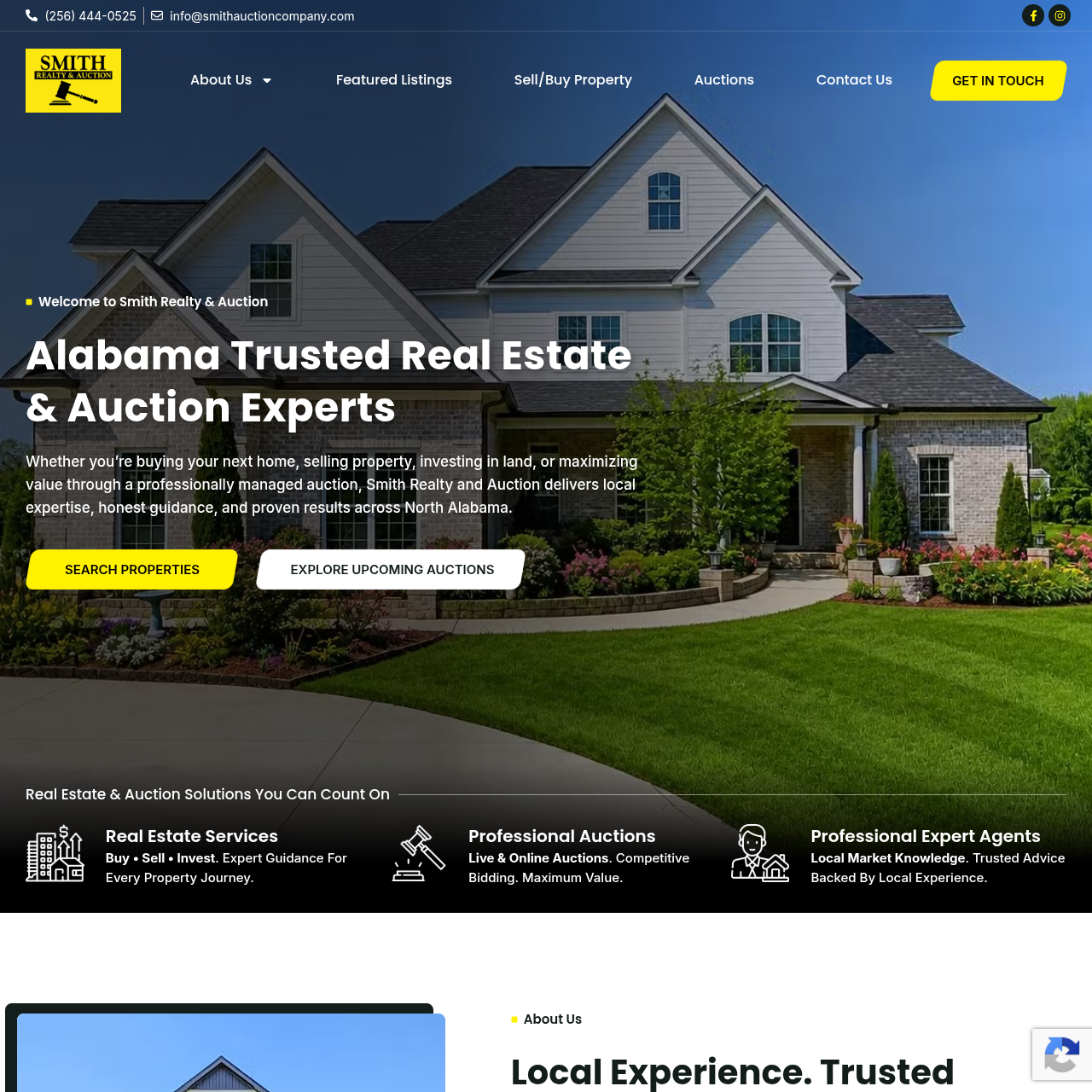 Smith Auction & Realty real estate website from our Huntsville web design portfolio